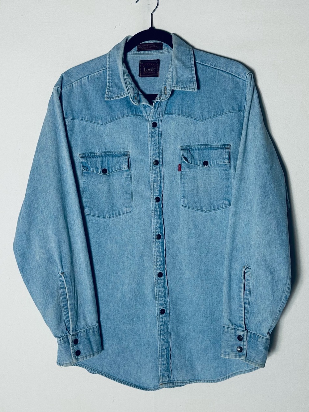 Vintage 90s Levis Denim Western Pearl Snap Shirt M Grunge Rockabilly Cowboy